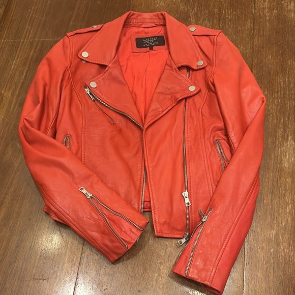 Zara TRAFALUC Red Leather Moto Jacket! - Picture 1 of 6